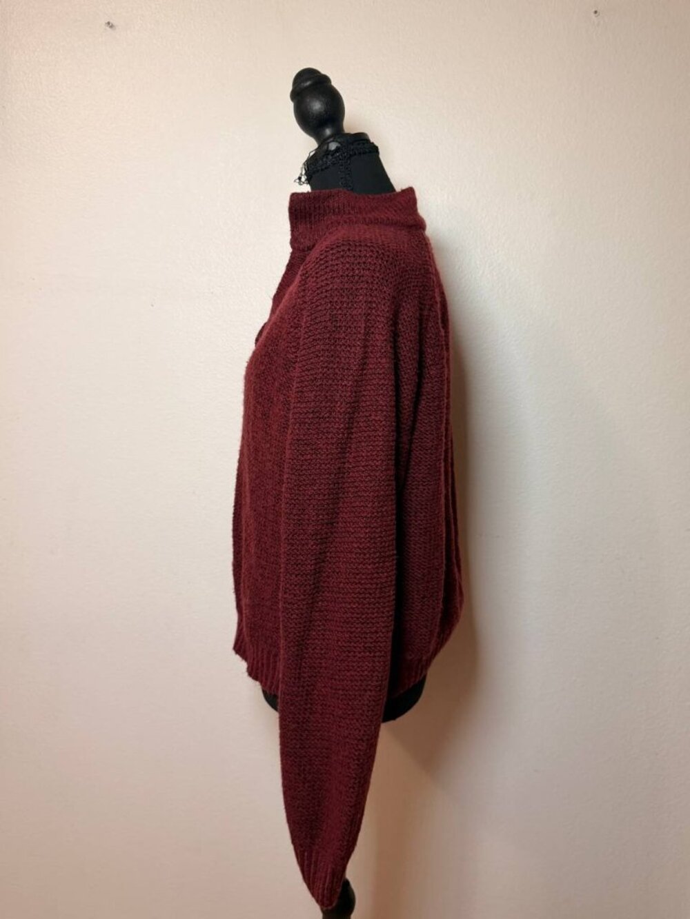 a.n.a Burgundy Chunky Knit Collared V-Neck Sweater Cozy Fall Style Large - Picture 3 of 6